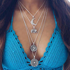 ✨ Boho Chic Layered Pendant Necklace Elephant, Moon &amp; Feather Jewelry Pendant Necklace
