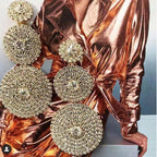 Luxe Layered Rhinestone Statement Earrings Dazzling Round Crystal Drop Earrings for Women